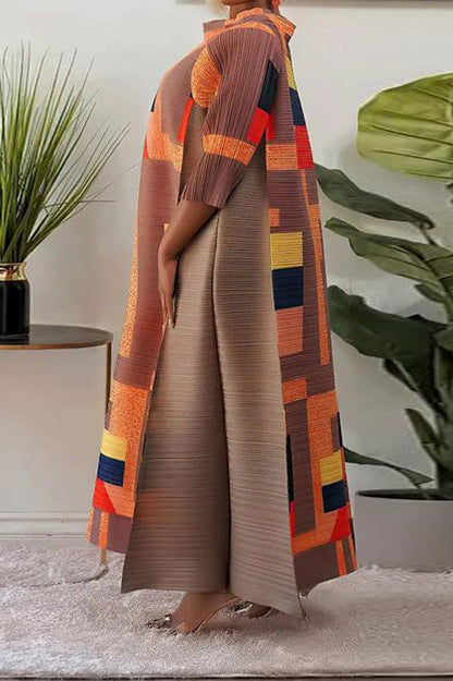 Abstract Print Pleated A Line Midi Dress Lavish Daily