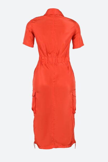 Stand Collar Drawstring Midi Dresses Lavish Daily