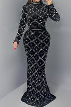 Elegant Pearl Beaded Rhinestone Evening Maxi Set Lavish Daily