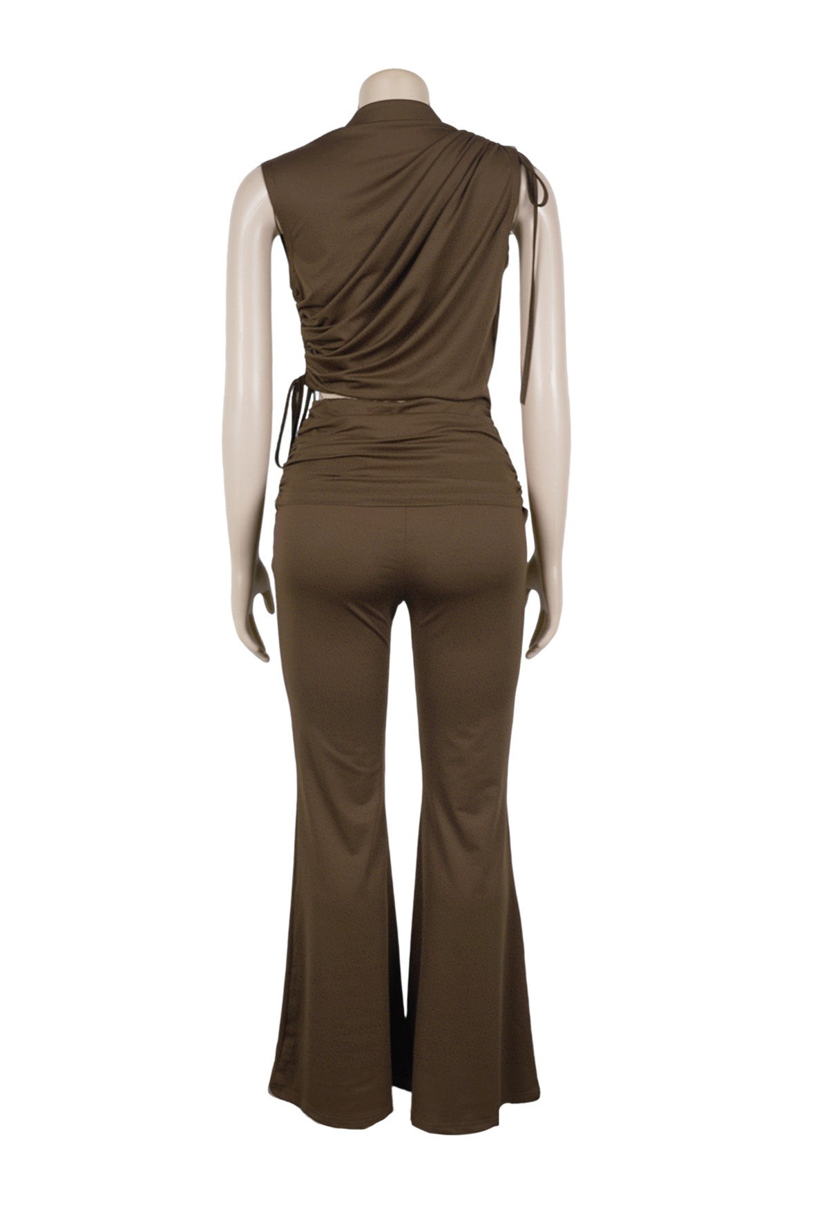 Ruched Mock Neck & Flare Pant Set Lavish Daily