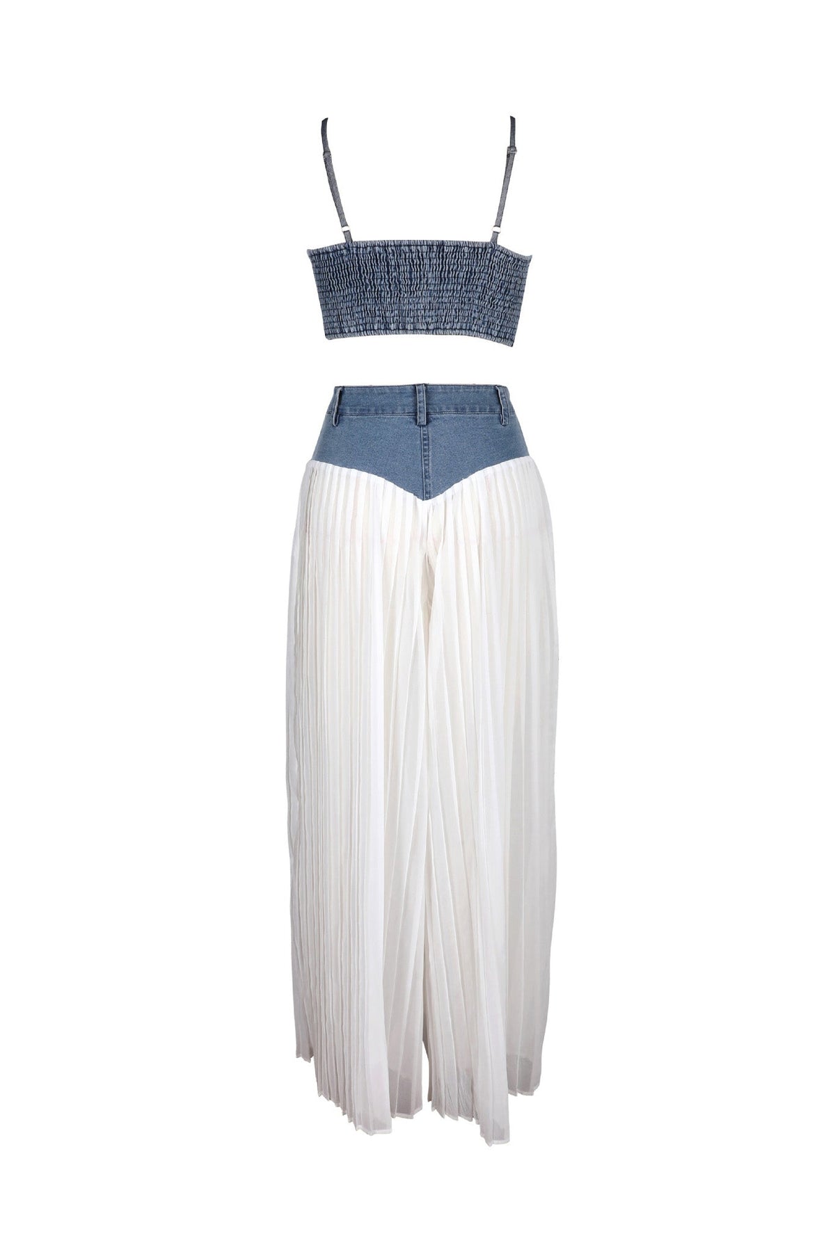 Denim Corset & Pleated Chiffon Pants Set Lavish Daily