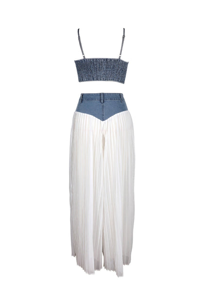 Denim Corset & Pleated Chiffon Pants Set Lavish Daily