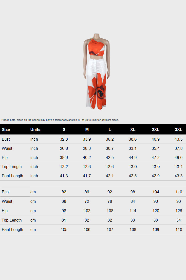 Printed One-Shoulder Top & Wide Leg Pants Set Lavish Daily