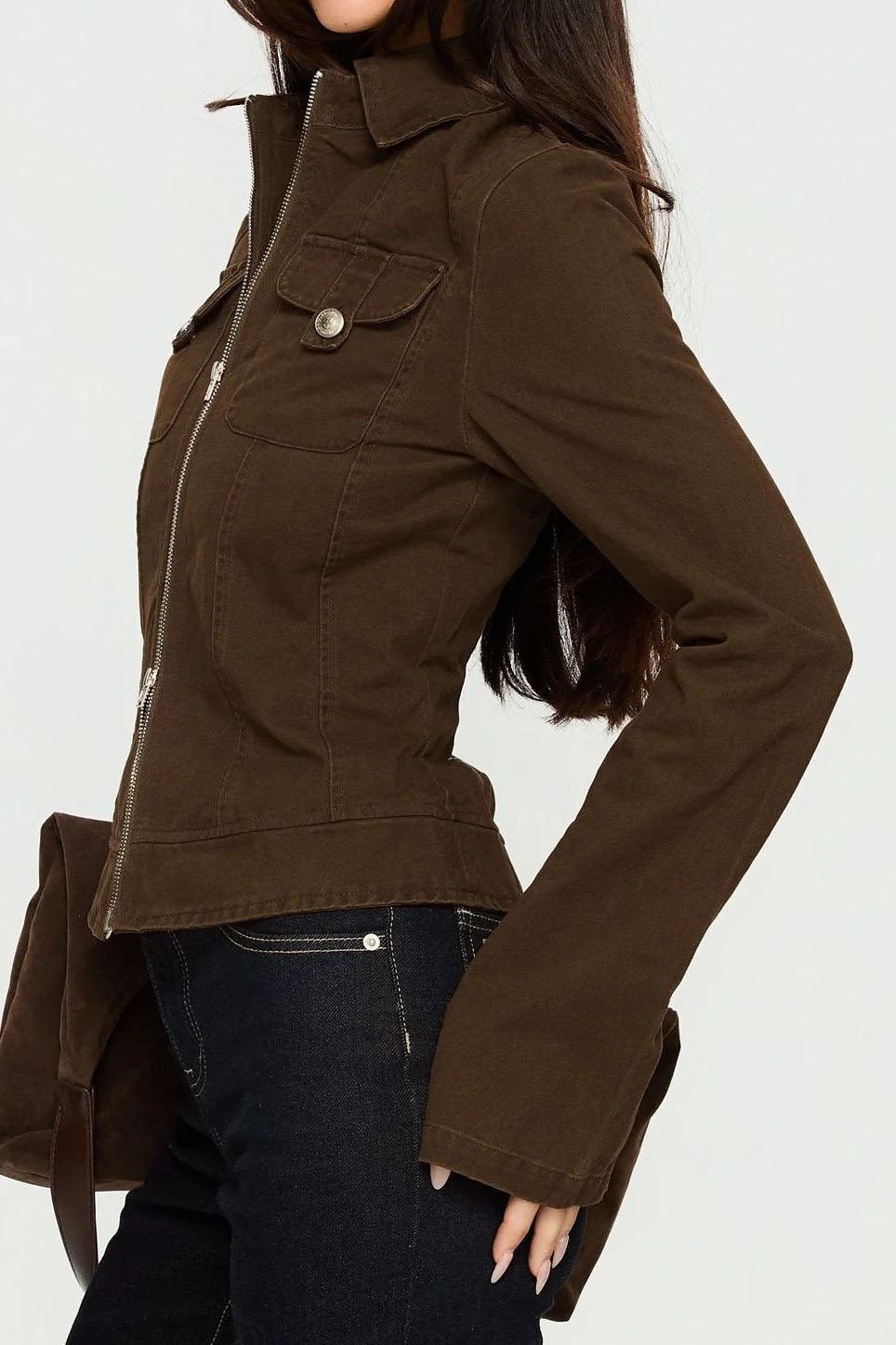 Fitted Zip-Front Utility Jacket Lavish Daily
