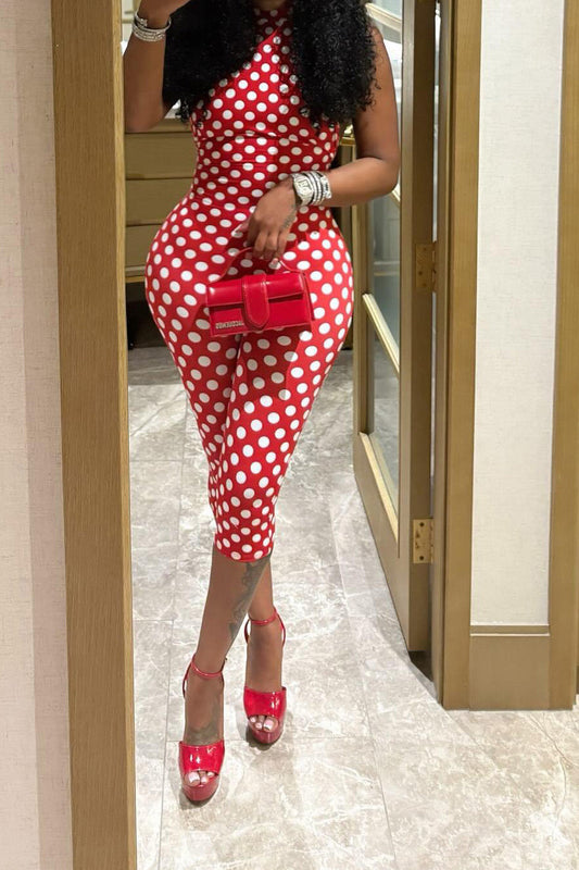 Sleeveless Polka Dot Slim Romper Lavish Daily