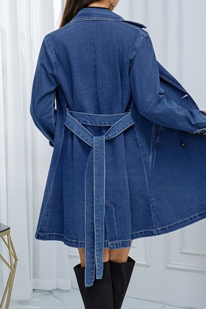 Belted Denim Trench Coat – Mid-Length Lavish Daily