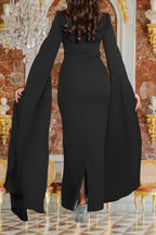 Crystal Embellished Cape Sleeve Maxi Dress LavishDaily