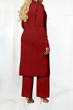 Mock Neck Rib-Knit 3-Piece Cardigan Set Lavish Daily