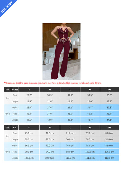 Strapless Grommet V-Neck Flare Pant Set Lavish Daily