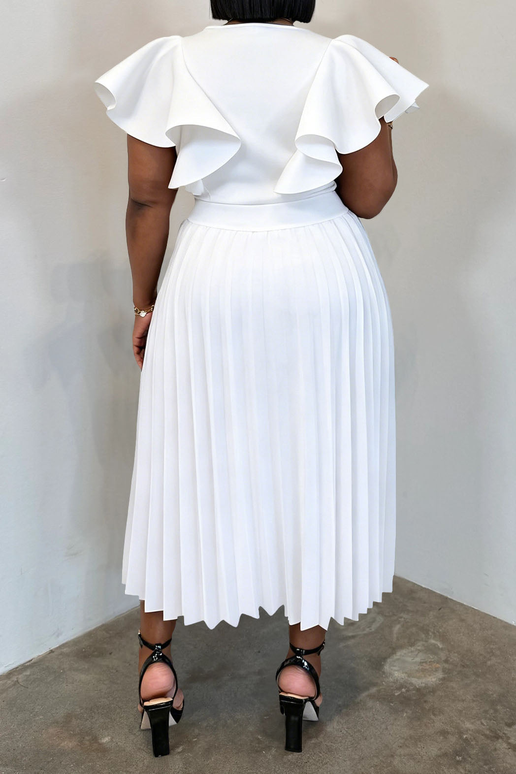 Plus Size Ruffle Sleeve Pleated Dress Lavish Daily