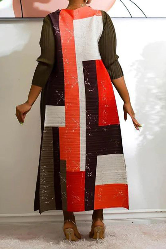 Abstract Print Pleated A Line Midi Dress Lavish Daily