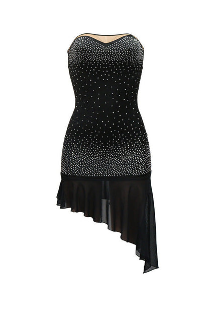 Asymmetric Frill Hem Bandeau Midi Dress Lavish Daily