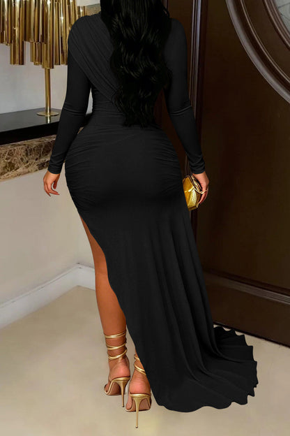 Mock Neck Ruched Mini Dress with Draped Train Lavish Daily