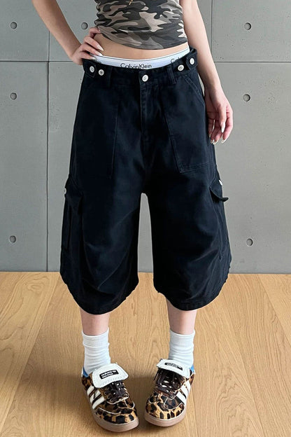 Baggy Cargo Capri Jeans with Utility Pockets Lavish Daily