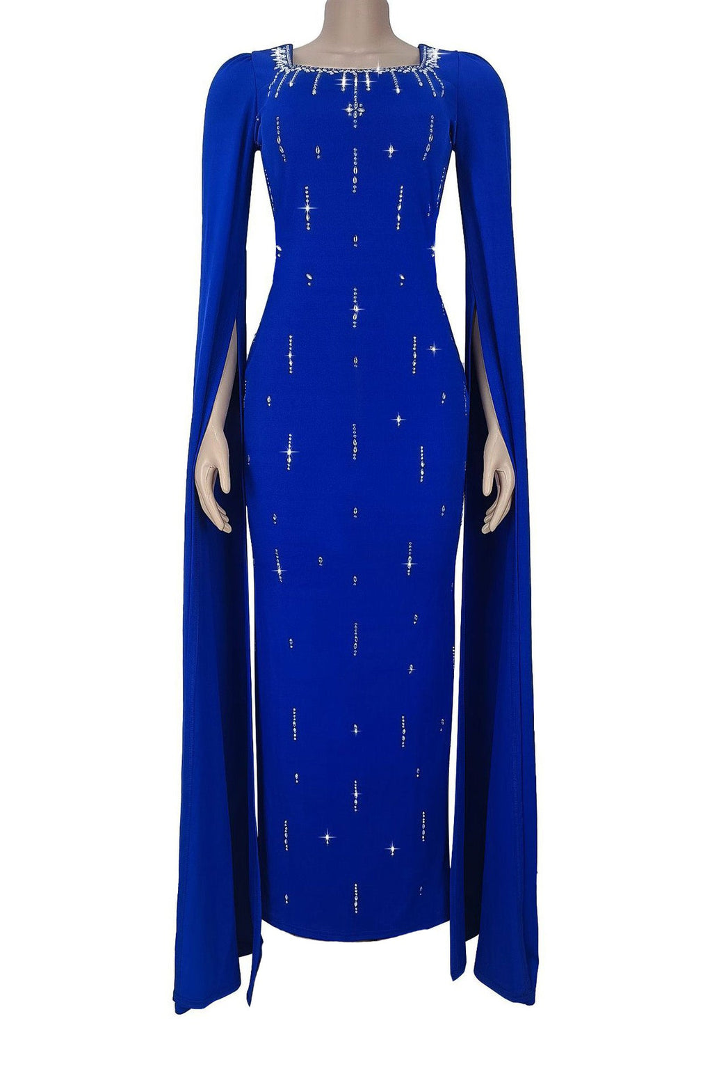 Crystal Embellished Cape Sleeve Maxi Dress LavishDaily