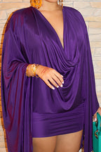 Cowl Neck Batwing Sleeve Mini Dress Lavish Daily