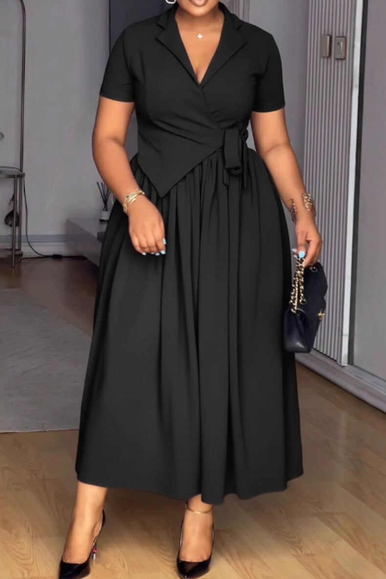 Tie Waist Lapel Loose Shirt Dress Lavish Daily