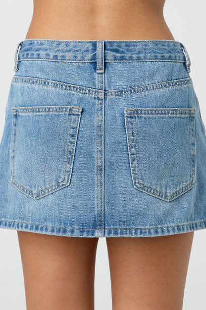 Washed Elastic High Waist Shorts Denim Skirts Lavish Daily