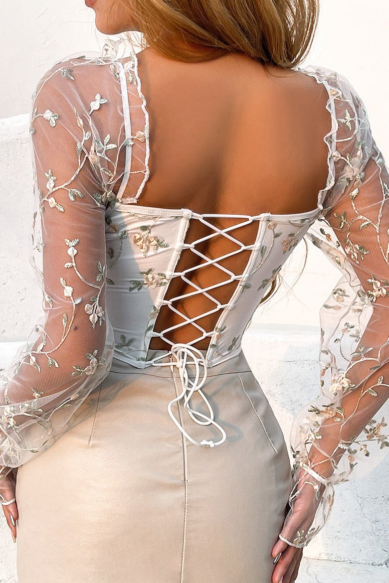 Sheer Mesh Embroidered Boned Corset Top Lavish Daily