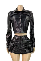 Faux Leather Stretch Button Top Skort Set Lavish Daily