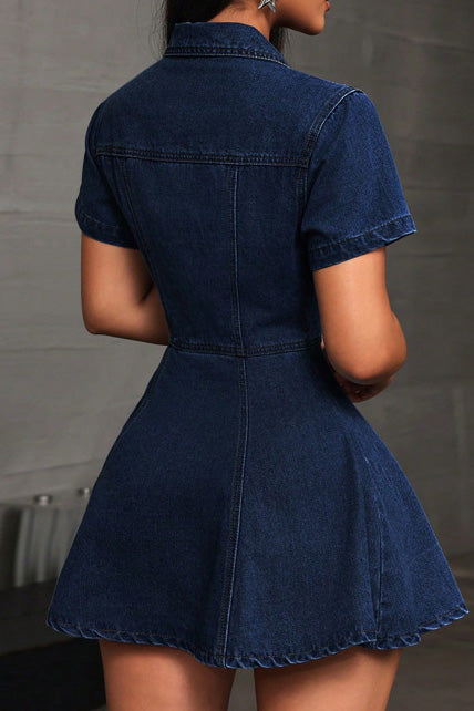Short Sleeve Denim Mini Dress Lavish Daily