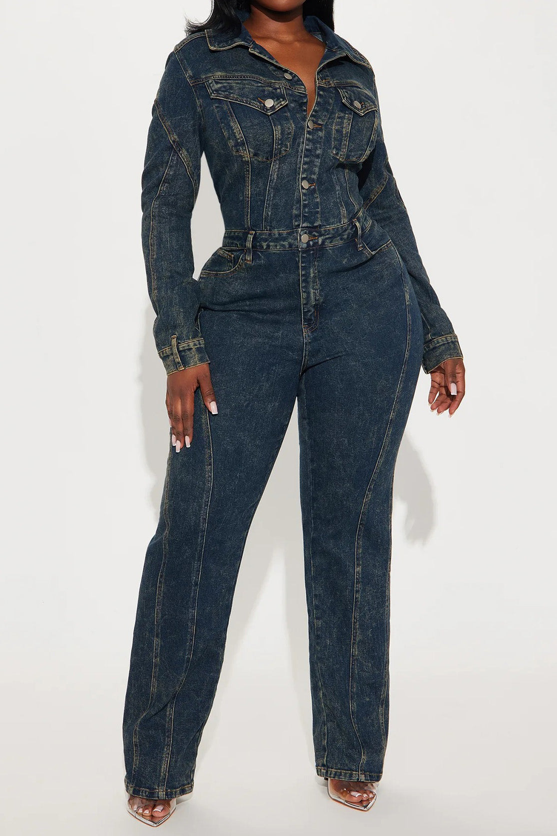 Washed Long Sleeve Denim Jumpsuit LavishDaily