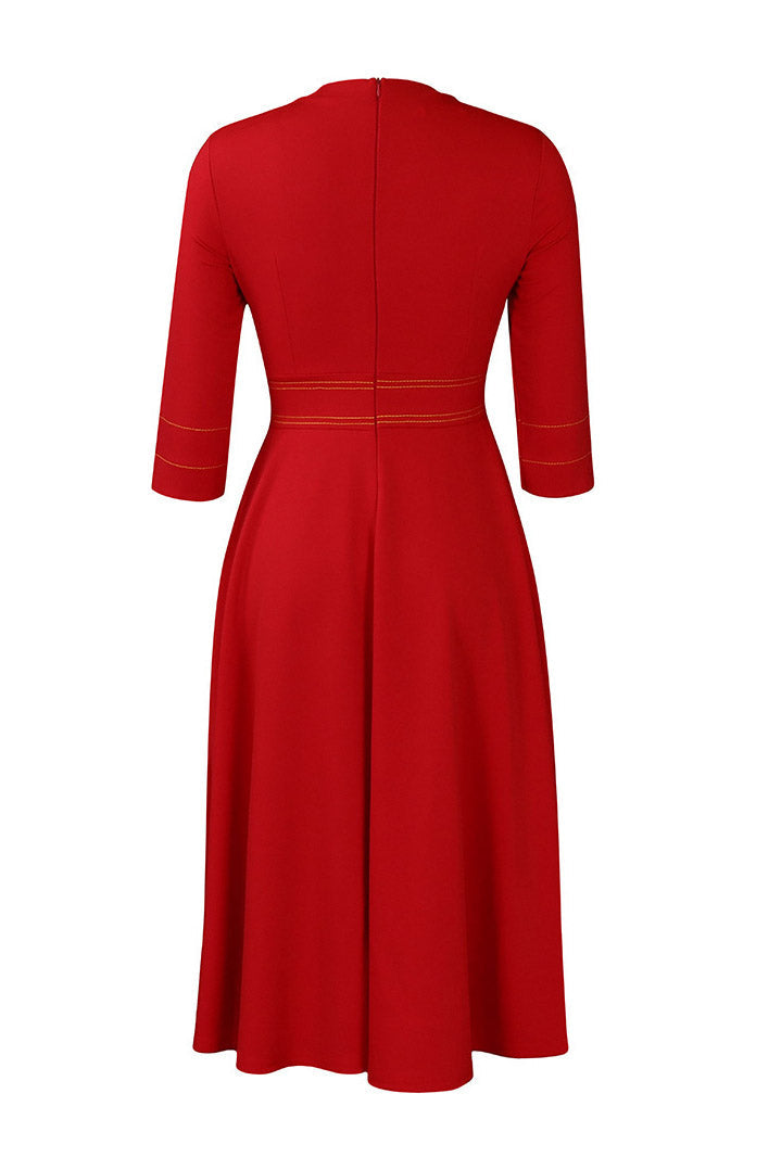 Contrast-Trim Fit-and-Flare Midi Dress Lavish Daily