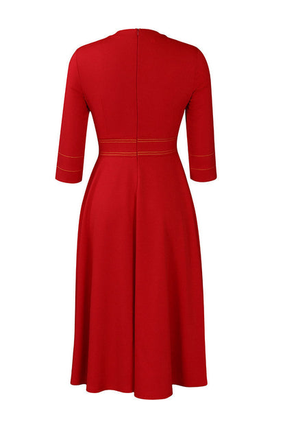 Contrast-Trim Fit-and-Flare Midi Dress Lavish Daily