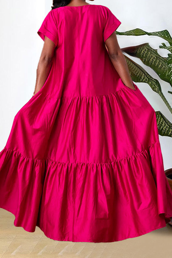 V-Neck Tiered Flowy Smock Maxi Dress Lavish Daily