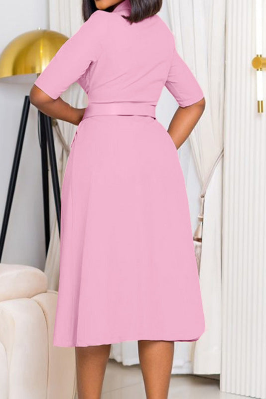 V-Neck Button Front Solid Color Midi Dress Lavish Daily