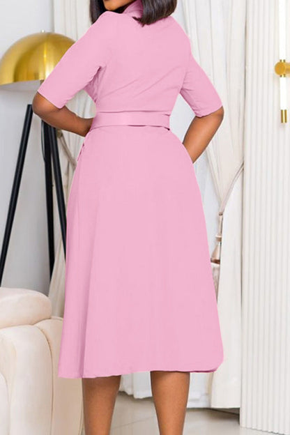 V-Neck Button Front Solid Color Midi Dress Lavish Daily