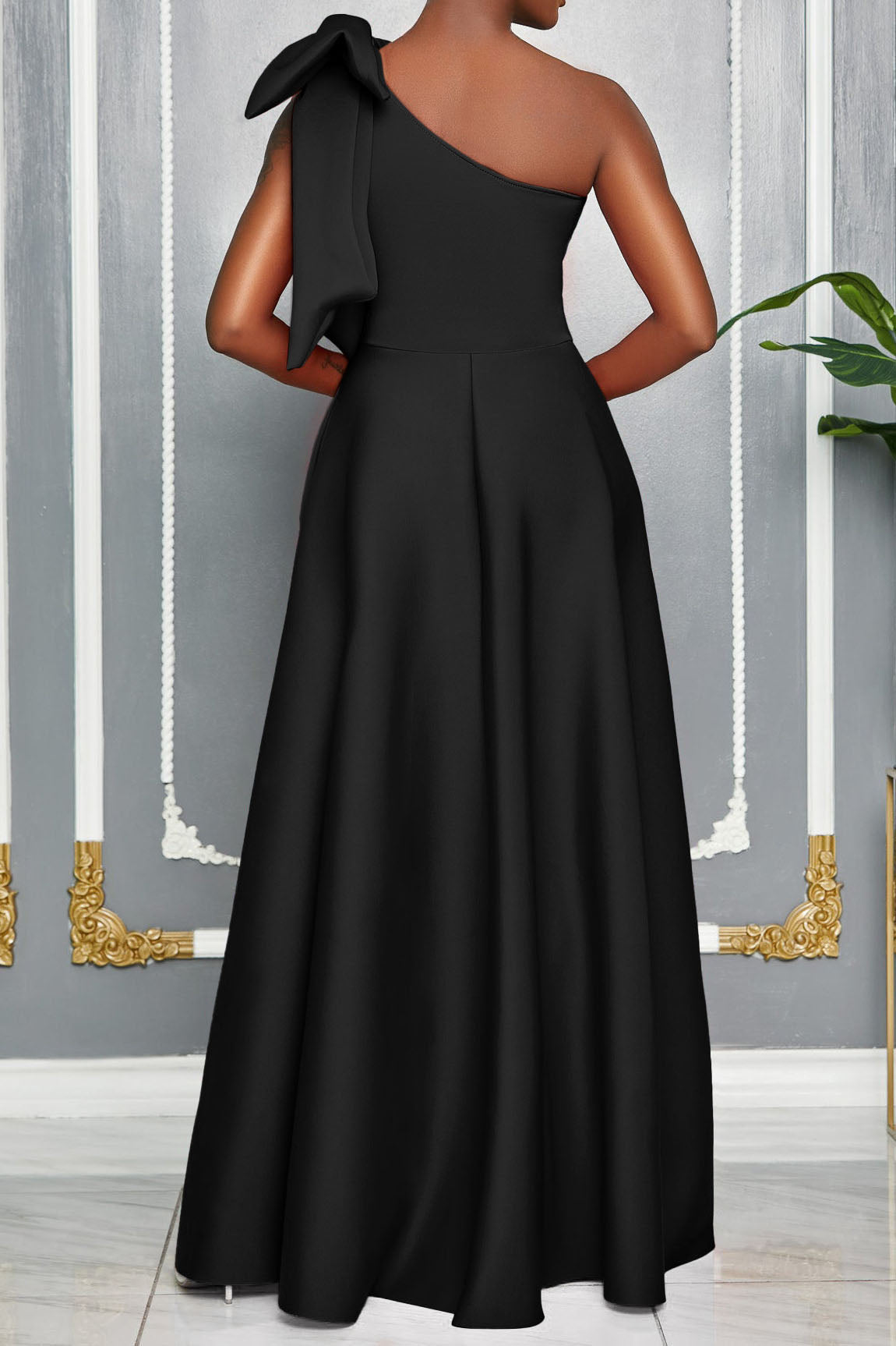 Single Shoulder Bow Detail Maxi Dress Lavish Daily