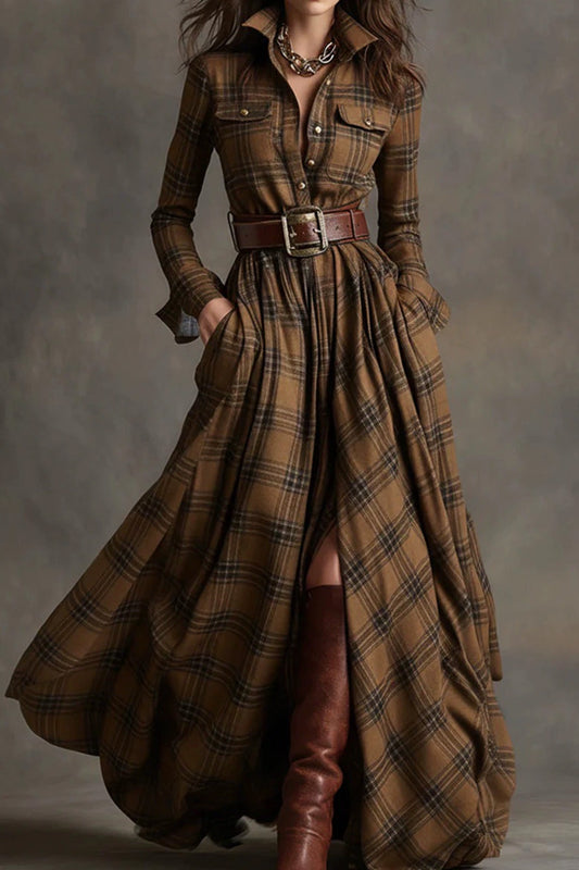 Classic Plaid Button-Up Shirt Dress Lavish Daily