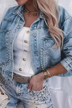 Rivet Studded Denim Jacket Lavish Daily