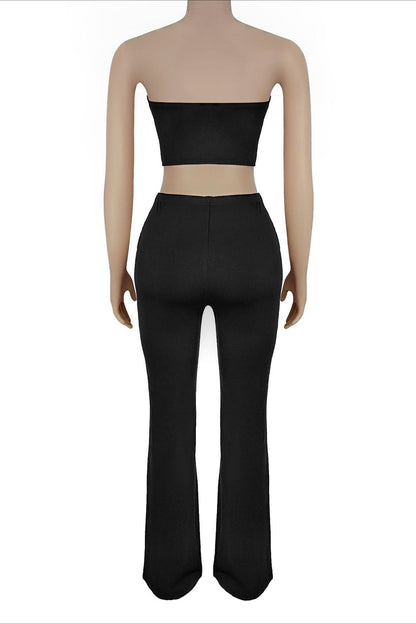 Strapless Grommet V-Neck Flare Pant Set Lavish Daily