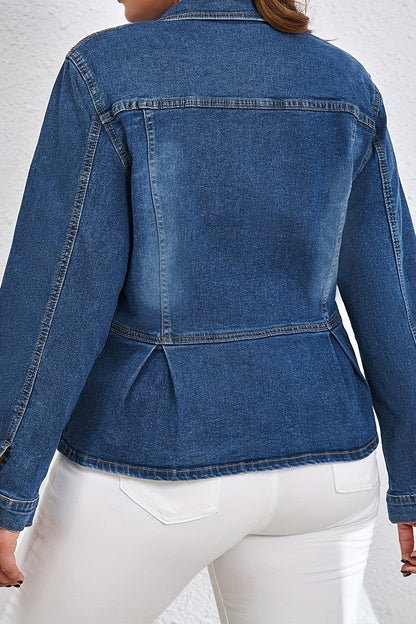 Peplum Hem Slim Fit Button-Down Denim Jacket Lavish Daily