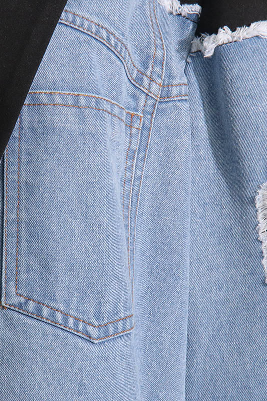 Color Blocking Loose Denim Jacket Lavish Daily