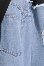 Color Blocking Loose Denim Jacket Lavish Daily