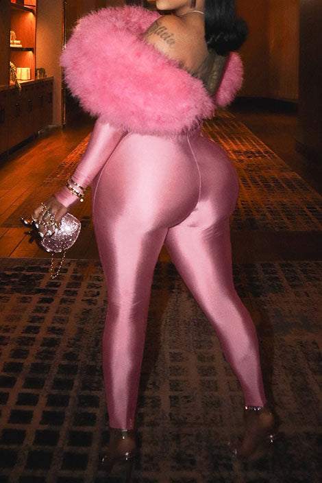 Off Shoulder Faux Fur Crop Jumpsuit Lavish Daily