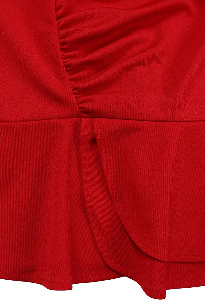 Solid Flounce V Neck Long Sleeve Sets Lavish Daily