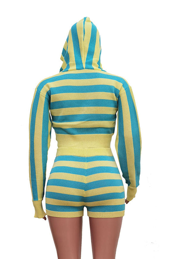 Striped Knit Hoodie Shorts Set Lavish Daily