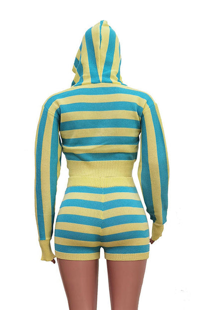 Striped Knit Hoodie Shorts Set Lavish Daily