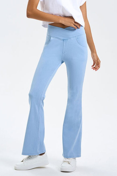 High-Stretch Crossover Flare Yoga Jeans LavishDaily