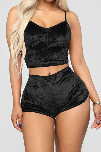 Crushed Velvet Cami & Shorts Lounge Set Lavish Daily