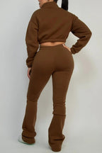 Fleece Crop Top and Flare Pants Set Lavish Daily
