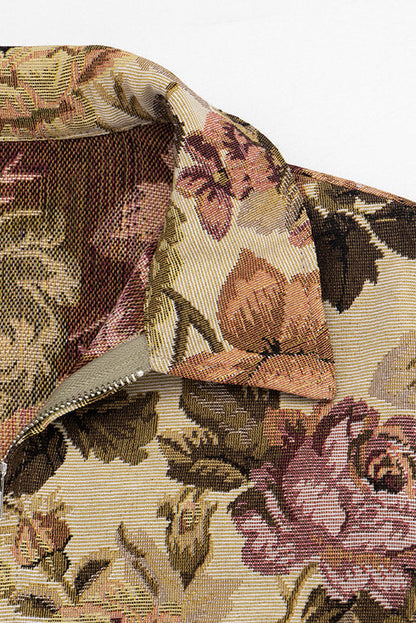 Floral Jacquard Zip-Front Collared Jacket Lavish Daily