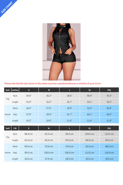 Faux Leather Zip-Up Short Set Lavish Daily