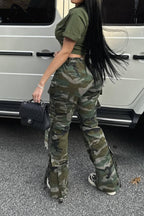 Camouflage Multi-Pocket Button Cargo Pants Lavish Daily