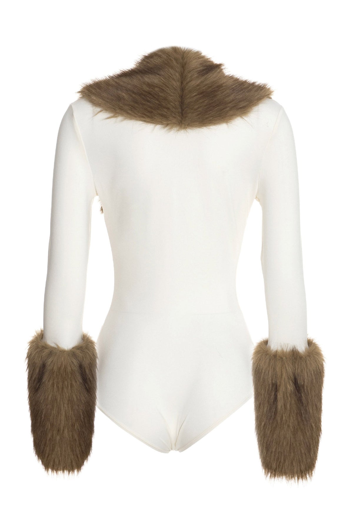 Plush-Trim Deep V Long-Sleeve Bodysuit Lavish Daily