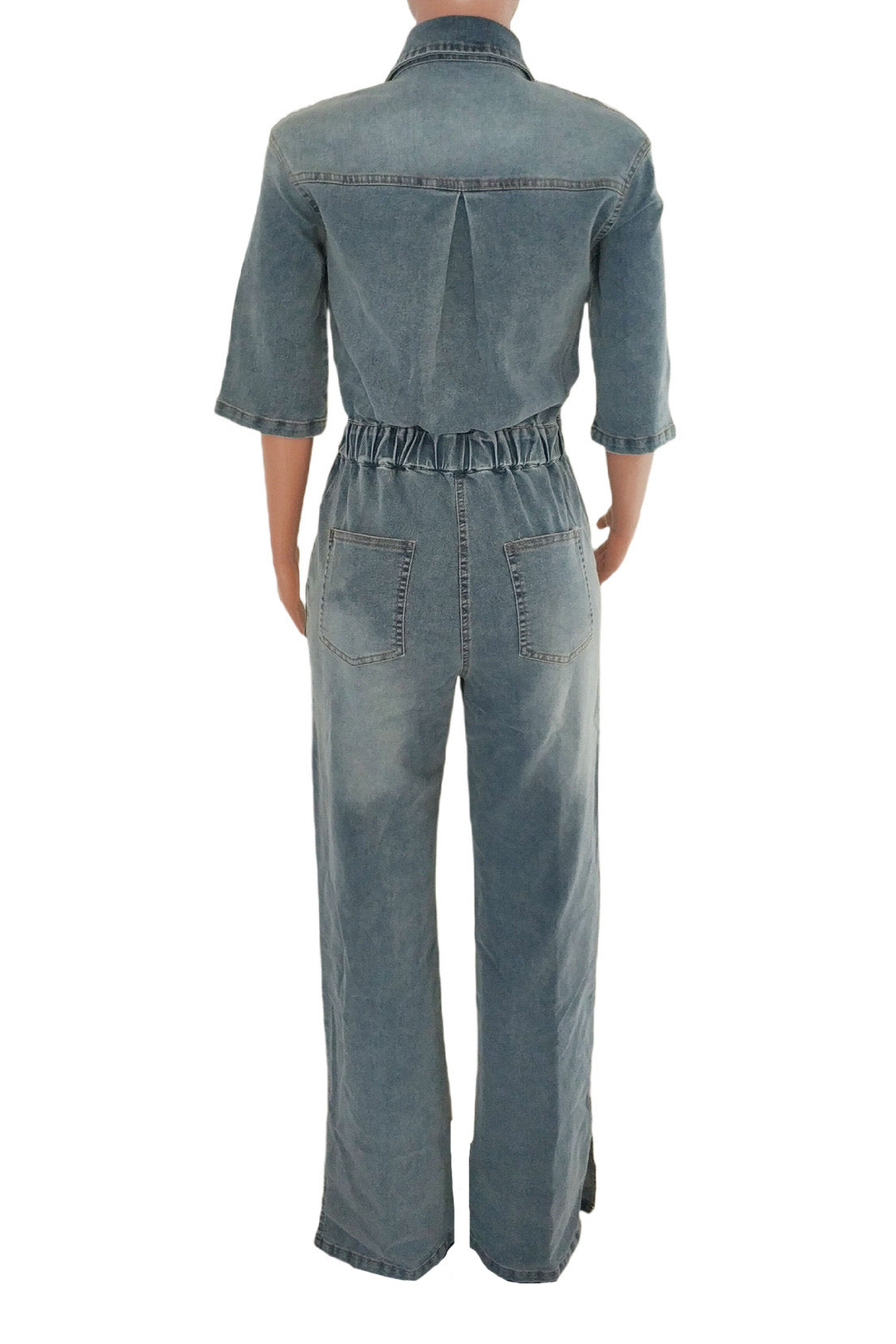 Stretch Denim Jumpsuit with Split Flare Legs Lavish Daily